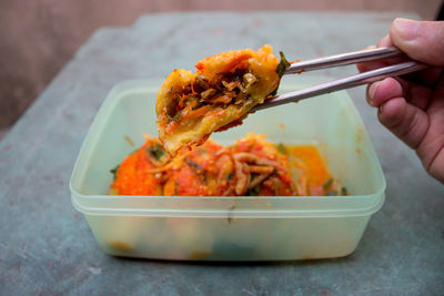 Close-up of food in plate on table