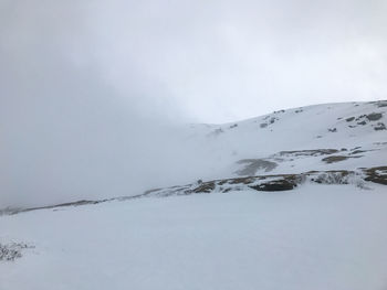 Snow covered landscape against sky