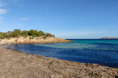 Scenic view of sea against blue sky