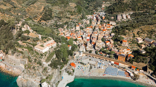 High angle view of buildings in city