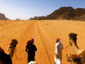 Panoramic view of people riding in desert