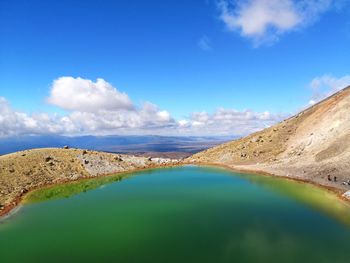 Scenic view of volcanic lakes against sky