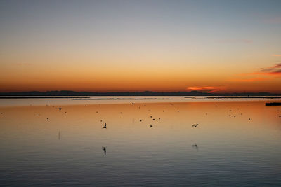 Scenic view of sea against sky during sunset