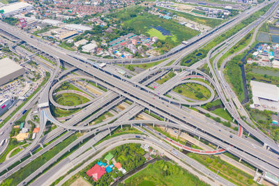 Aerial view of freeway in city