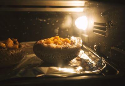 Close-up of dessert in microwave