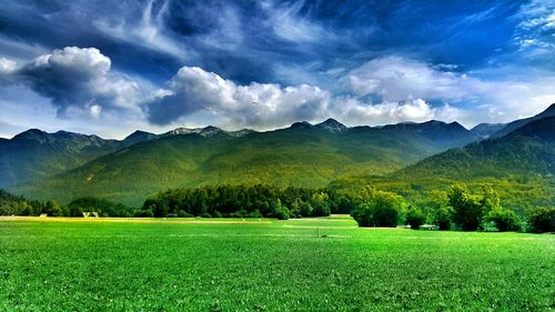 Scenic view of landscape against cloudy sky