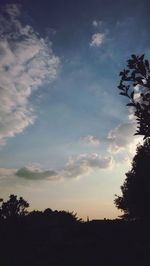 Low angle view of silhouette trees against sky