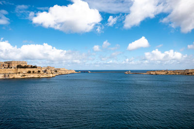 Valletta malta view of the coast and fortress walls from the harbor