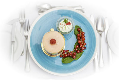 High angle view of food served in plate on table