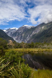 Distant view of the franz joseph glacier in new zealand