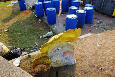 Garbage in blue container