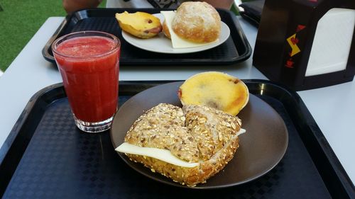 Close-up of dessert served on table