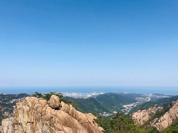 Scenic view of landscape against clear blue sky