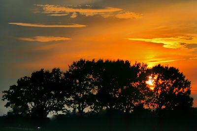 Low angle view of silhouette trees against dramatic sky