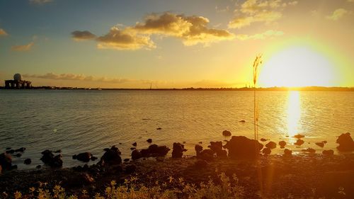 Scenic view of sea at sunset