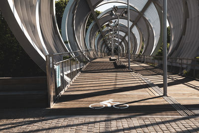 Footbridge over footpath of river of madrid, spain