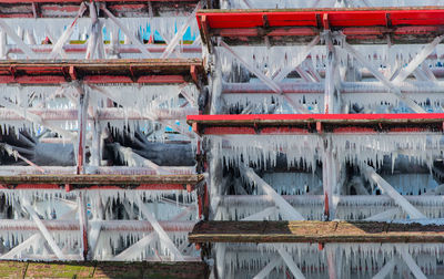 Close-up of frozen paddle wheeler