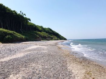 Scenic view of beach against clear sky