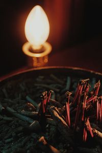 Close-up of illuminated candles