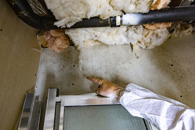 High angle view of person preparing food