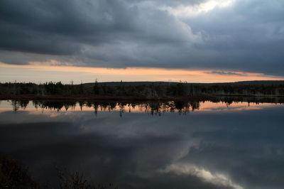 Scenic view of lake against sky during sunset