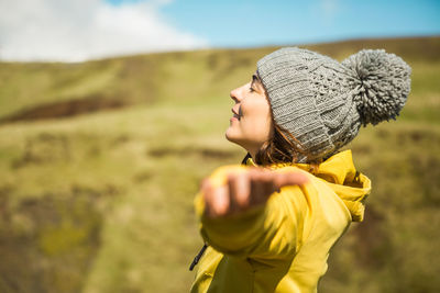 Beautiful traveler woman in iceland