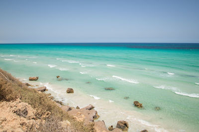 Scenic view of sea against clear sky