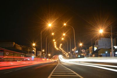 Light trails on road at night