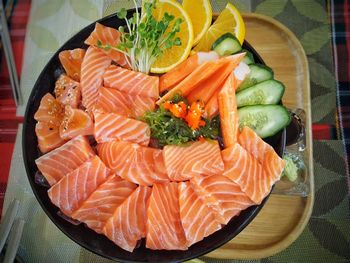 High angle view of sushi in plate on table