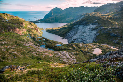 Scenic view of mountain against sky, lofoten, norway