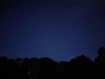 Low angle view of silhouette trees against sky at night