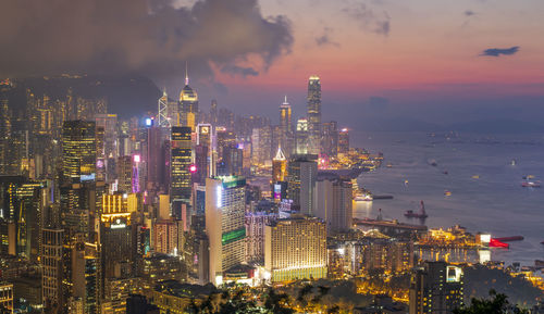 Cityscape from braemar hill at night, hong kong