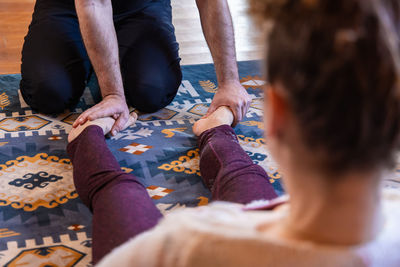 High angle view of woman holding hands