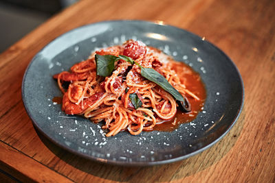 Close-up of food in plate on table