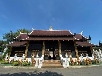 Low angle view of temple against building