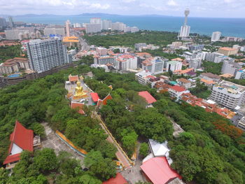 High angle view of cityscape against sky