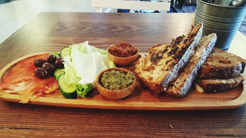 High angle view of food on table