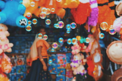 Close-up of bubbles at market stall