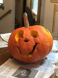 Close-up of pumpkin on table