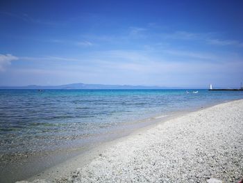 Scenic view of sea against blue sky