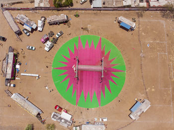 High angle view of clock on street in city