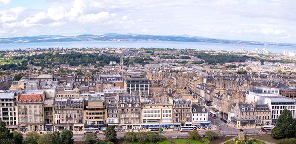 High angle view of townscape against sky