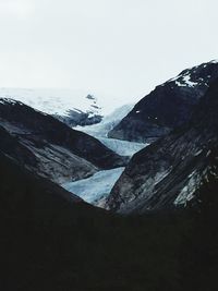 Scenic view of snowcapped mountains against clear sky