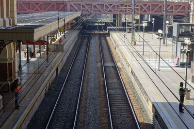 High angle view of railroad station platform