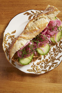 High angle view of breakfast on table