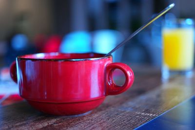 Close-up of tea cup on table