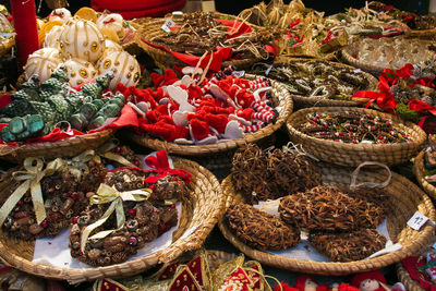 Close up of many objects of the traditional christmas market of salzburg