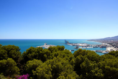 Scenic view of sea against clear blue sky