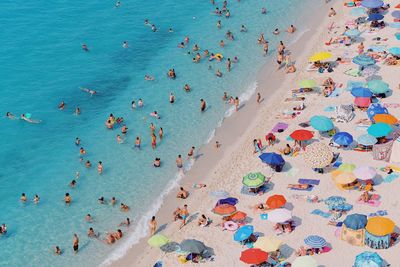 High angle view of people at beach