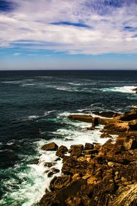 Scenic view of sea against cloudy sky